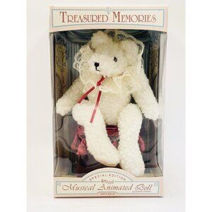 NOS Musical Victorian Teddy Bear Doll Plush Toy Animated Wind Up Love Story